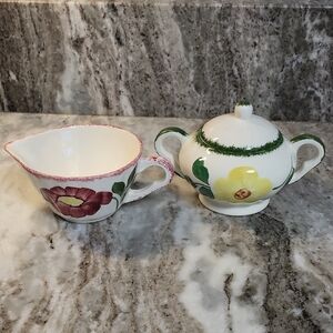 BLUE RIDGE Floral Ceramic Creamer and Sugar Bowl Set